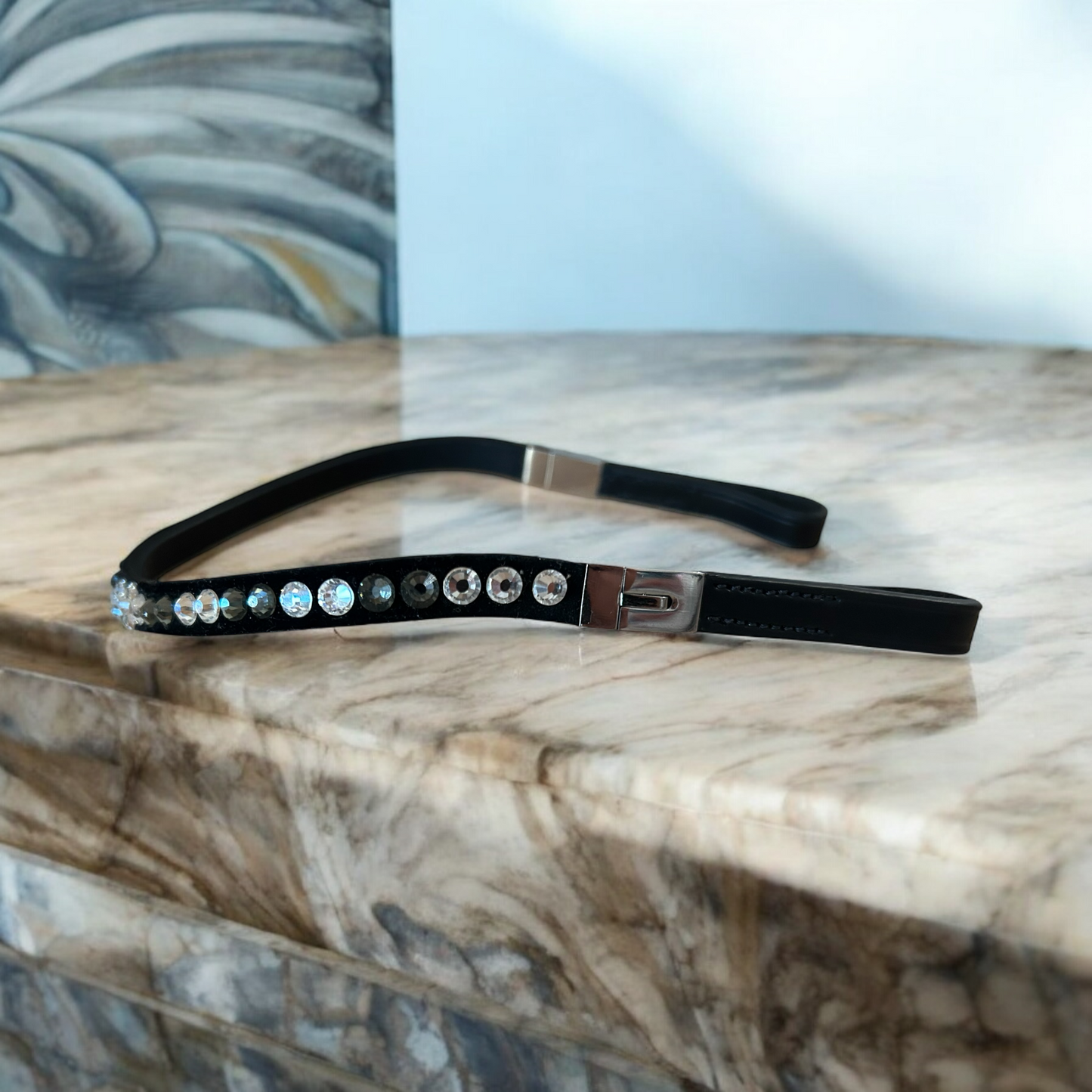 Stirnriemen Black Pearl mit „Klick“ Verschluss in den Farben Kristall, Black Diamond