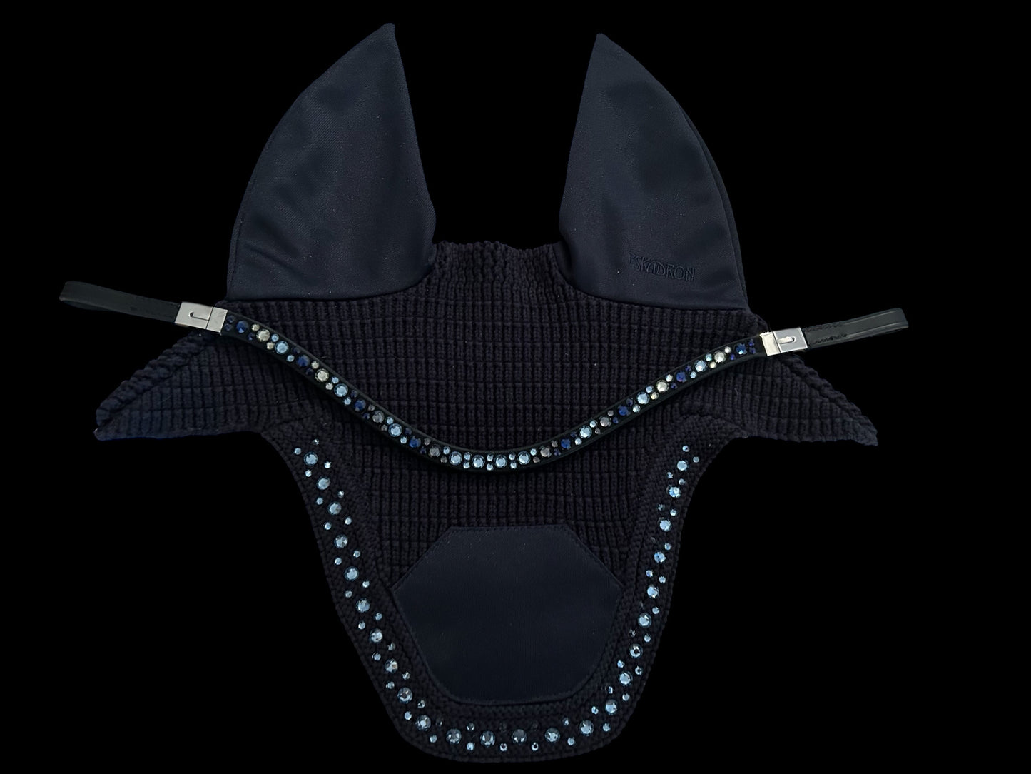 Fliegenohren mit Kristallen „Midnight Glam“ - Blau mit passenden Stirnriemen mit Klickverschluss