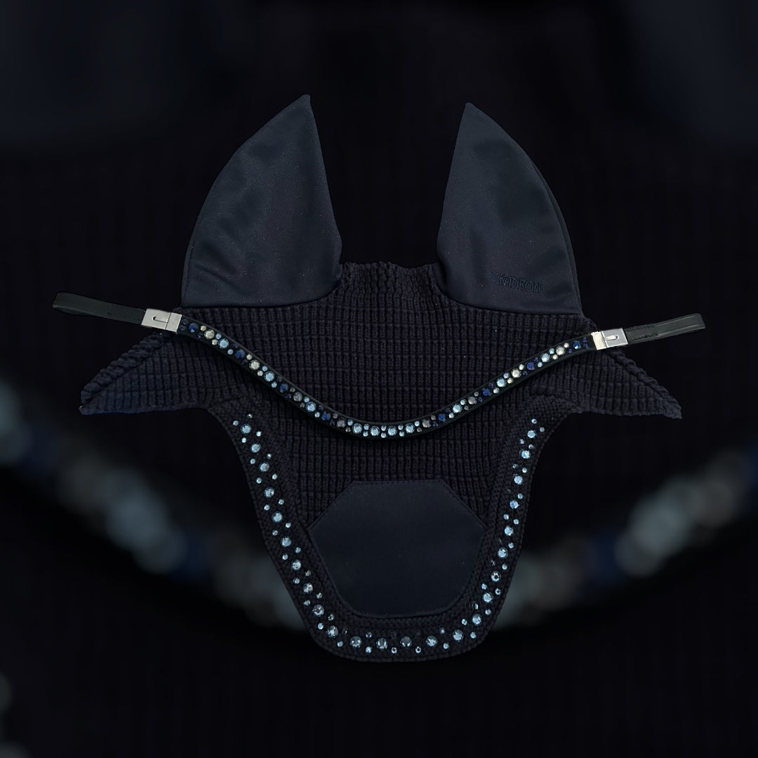 Fliegenohren mit Kristallen „Midnight Glam“ - Blau mit passenden Stirnriemen mit Klickverschluss
